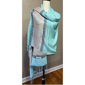 Pashmina Shawl Wraps Wide Scarf Silk Blend Green Shiny India Size 66" x 26" New